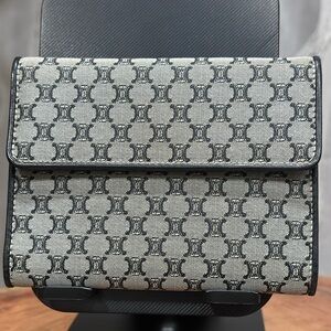 Vintage Celine Triomphe Monogram Wallet Black Grey Canvas Compact Clutch